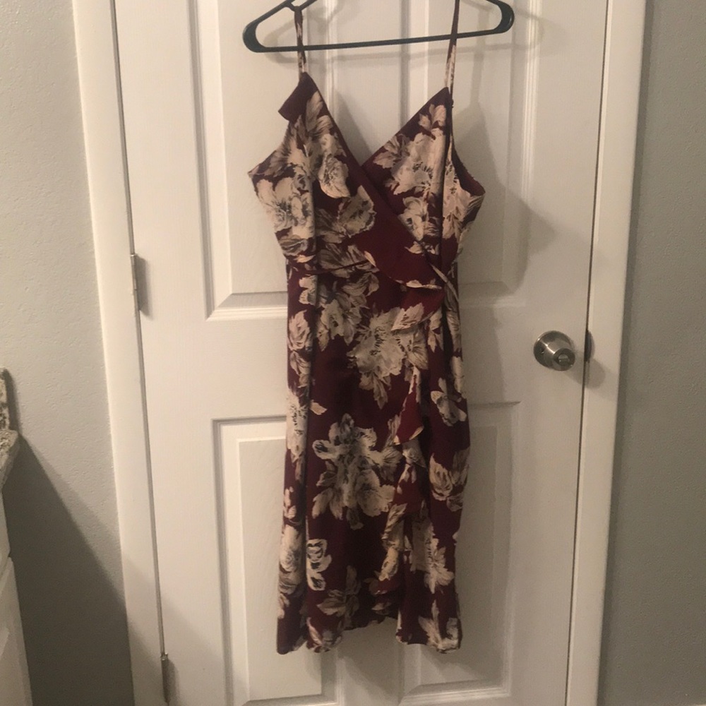 Maroon floral wrap dress